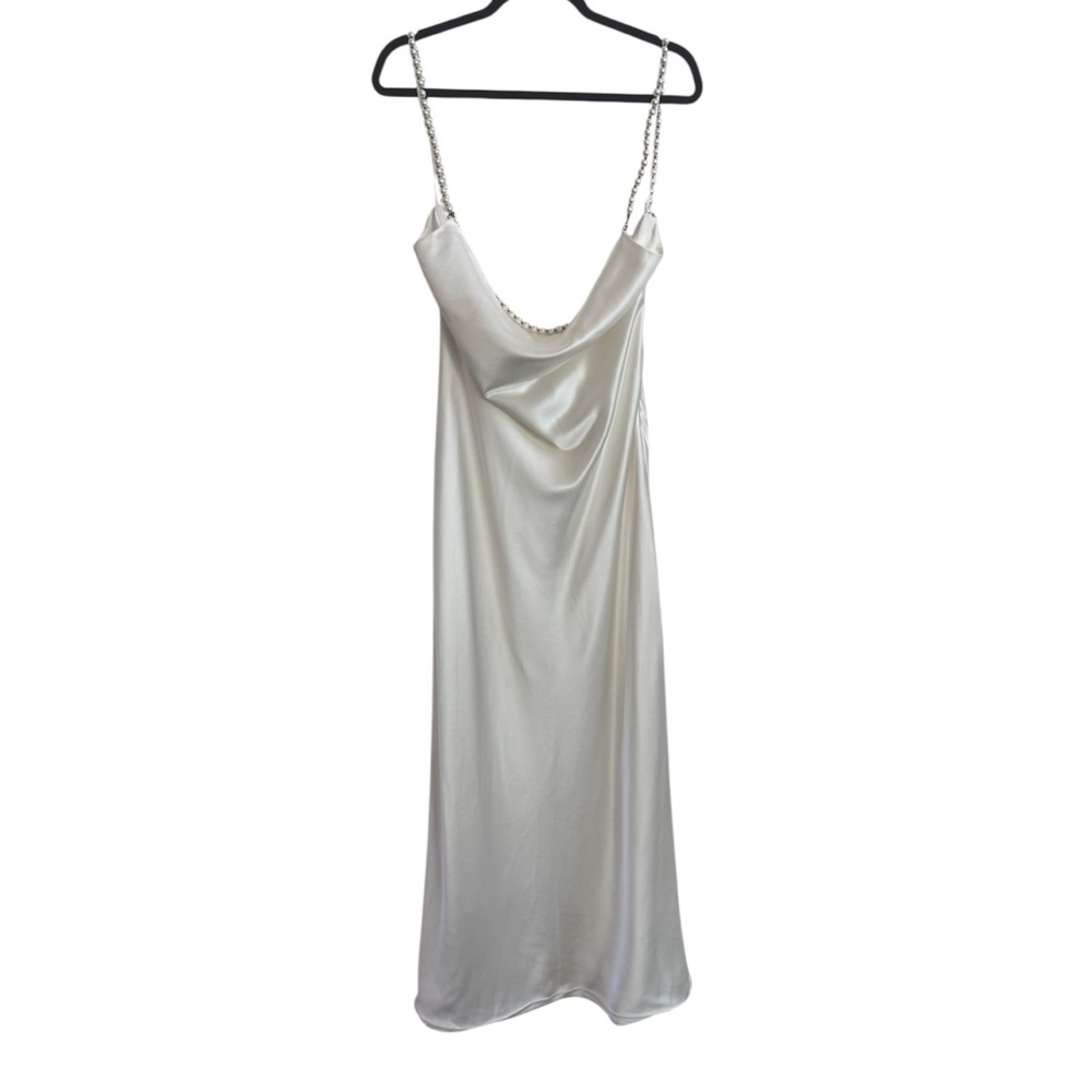 RETROFETE Electra Dress Pearl Straps Satin Draped Cowl Neck White Size XL - Picture 3 of 8